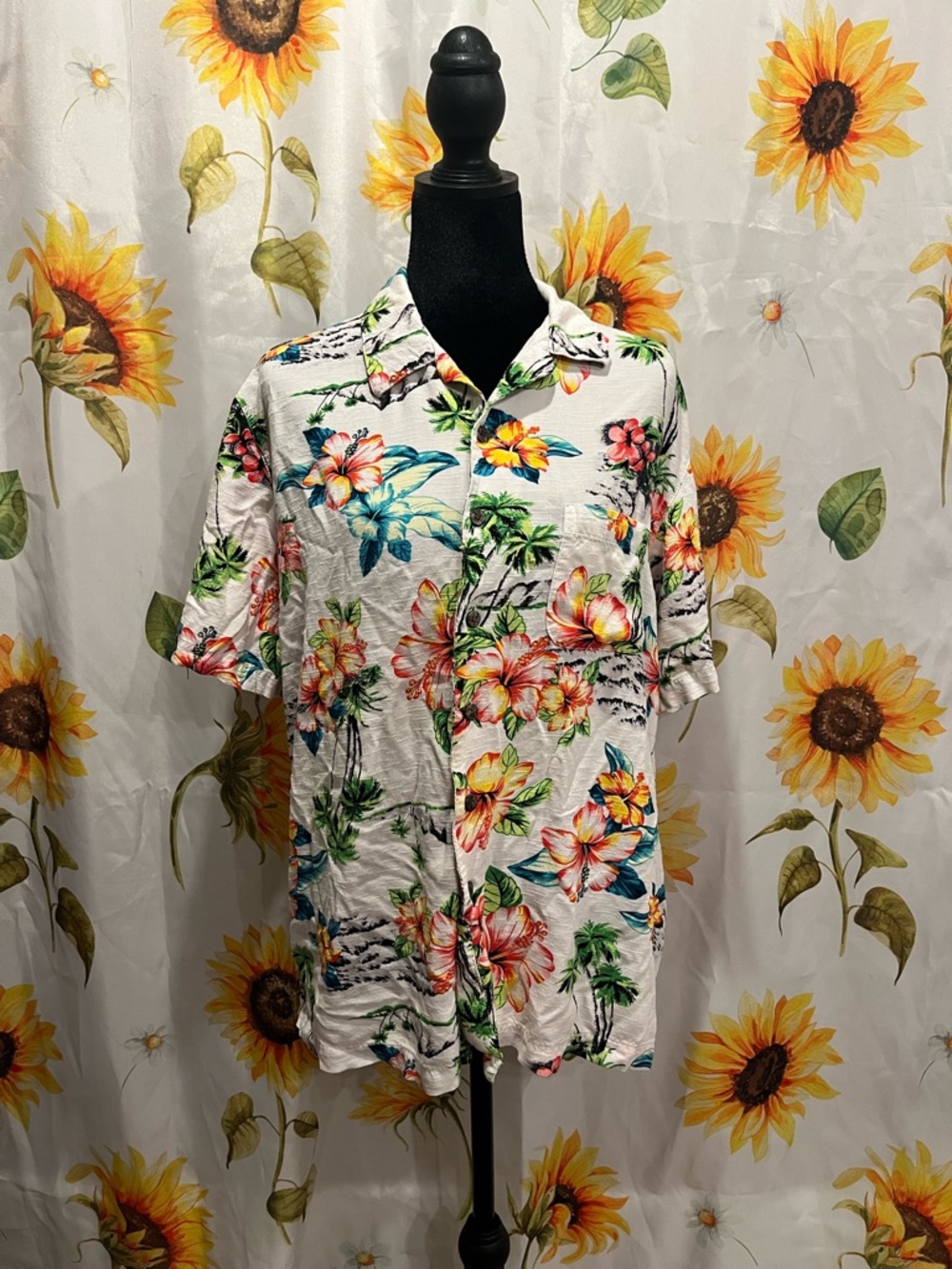 George White Tropical Floral Button-Down Shirt with Multicolor Blooms